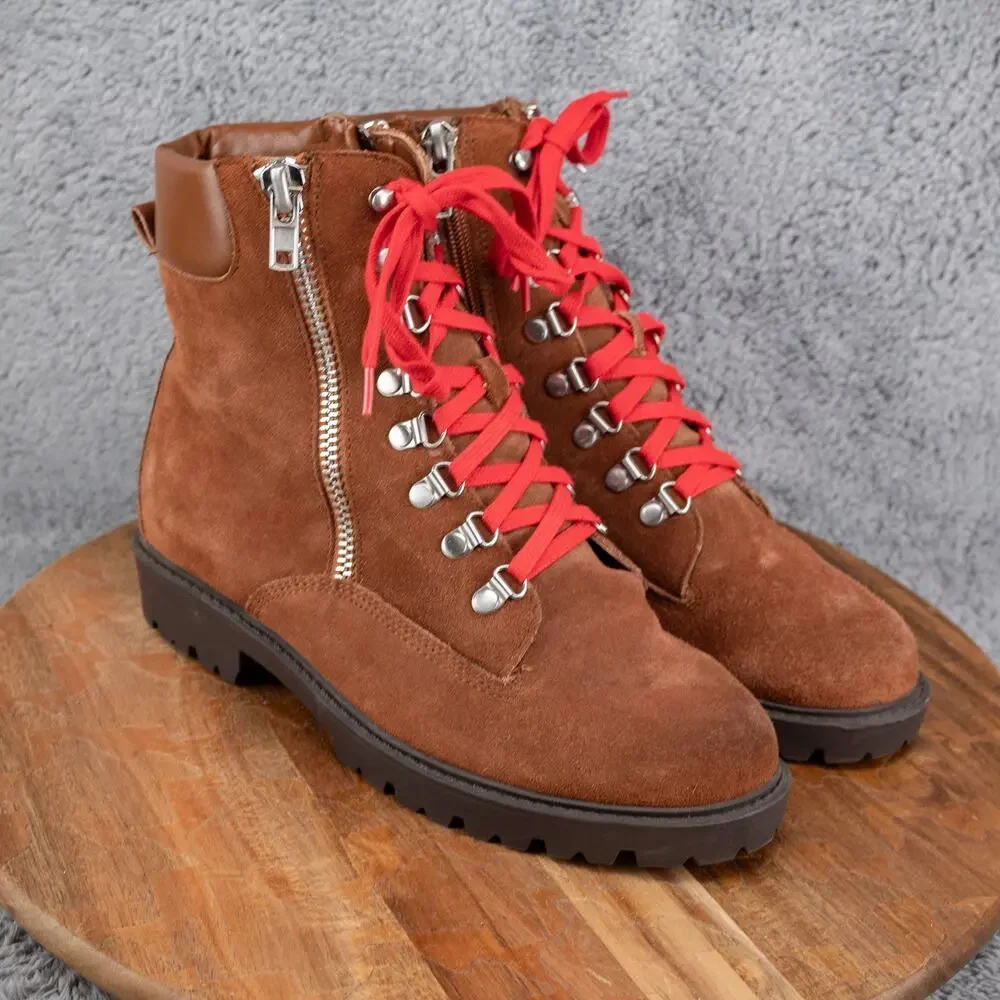 Charles David Rocky WOMENS Size 9.5 ‎ Brown Suede Leather Ankle Combat Boots